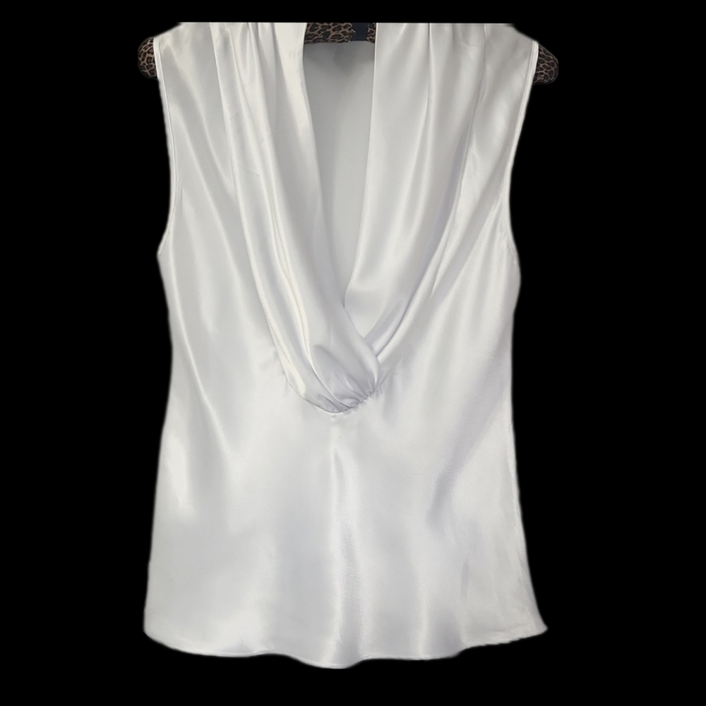 Vintage 90s Crinolines and Lace White Satin Cowl Neck Blouse Top Size M